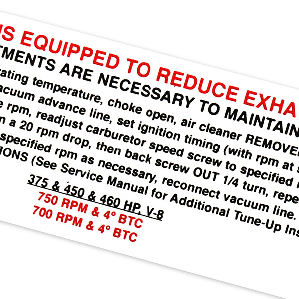 1970 Chevrolet Nova/Chevy II EARLY 1970 375/450 HP AT/MT EMISSION DECAL DT3980213 EA | DC0381