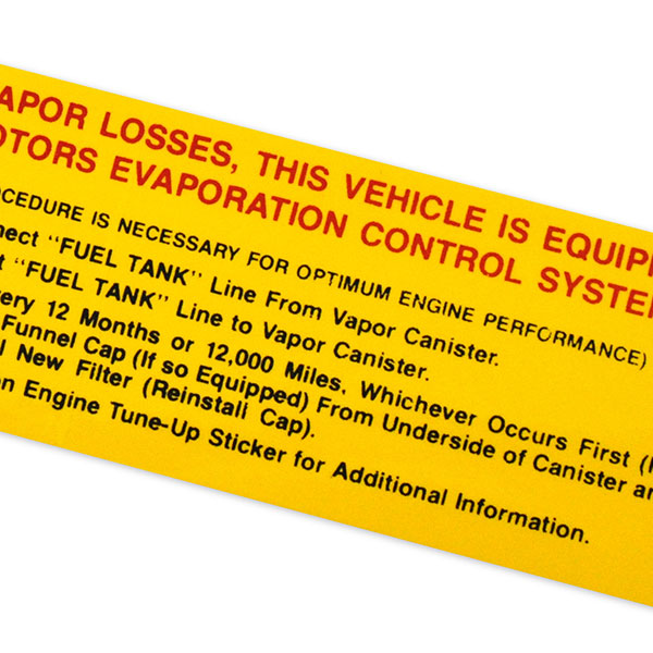 1970 Chevrolet Nova/Chevy II CALIFORNIA EVAPORATION CONTROL SYSTEM DECAL - SMALL & BIG BLOCK 3983360 | DC0386