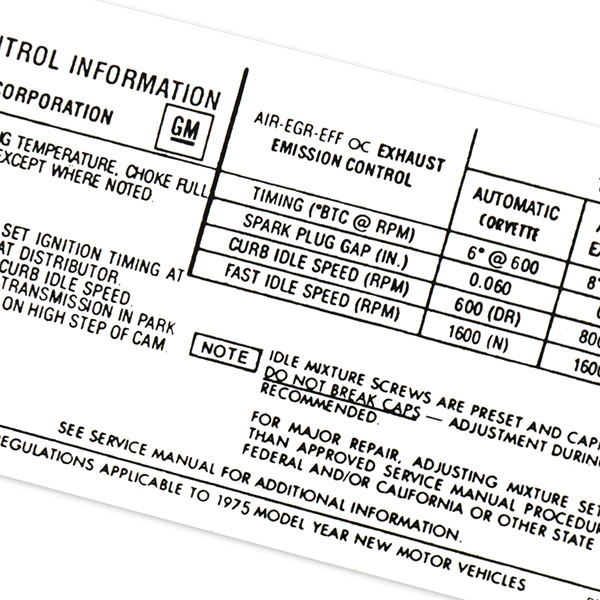1975 Chevrolet Nova/Chevy II 350-4V AT/MT EMISSION DECAL A-B AS360420 EACH | DC0590