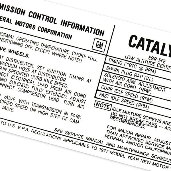 1977 Chevrolet Nova/Chevy II 350-4V AT/MT EMISSION DECAL ABFXY AY460125 EACH | DC0594