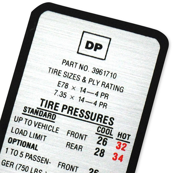 1970 Chevrolet Nova/Chevy II TIRE PRESSURE DECAL REG E78X14 DP3961710 | DC0411
