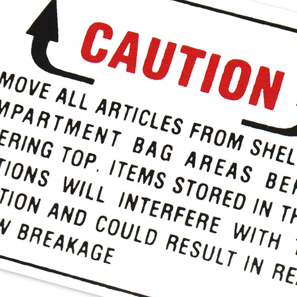 1966 Chevrolet Nova/Chevy II CONVERTIBLE TOP CAUTION DECAL DC0306 | DC2156Z