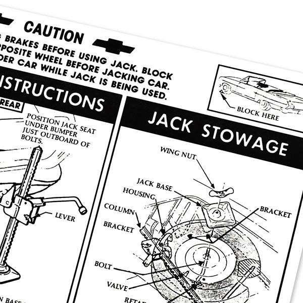 1962 Chevrolet Nova/Chevy II JACK INSTRUCTION DECAL CONVERTIBLE EA | DC0387