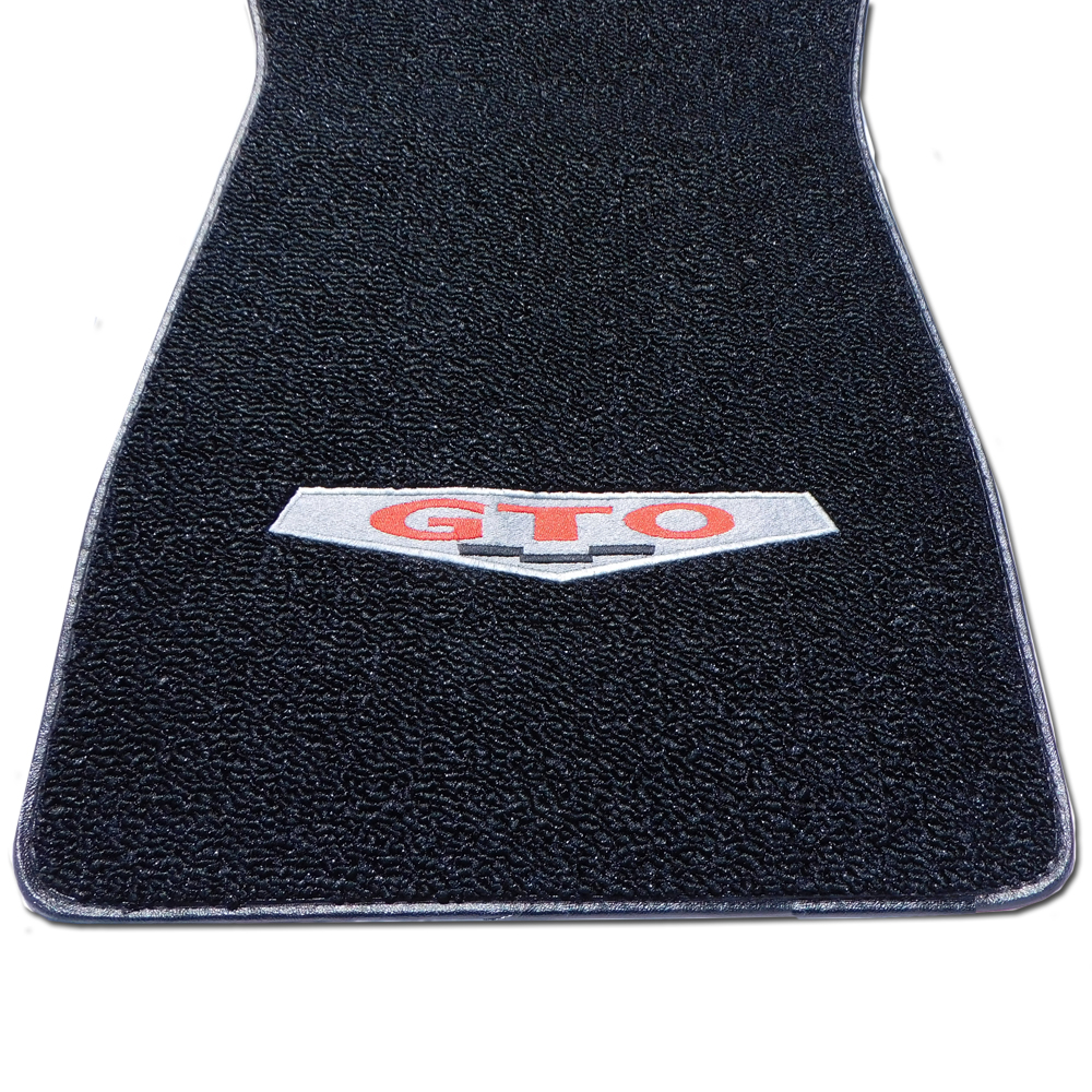 1972 Pontiac GTO/LeMans/Tempest CARPETED FLOOR MAT SET EMBROIDERED WITH GTO BLOCK EMBLEM IN RED & SILVER - 4 PIECE SET | IN2869G