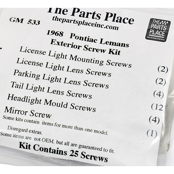 1969 Pontiac GTO/LeMans/Tempest EXTERIOR SCREW KIT (533) | GM533