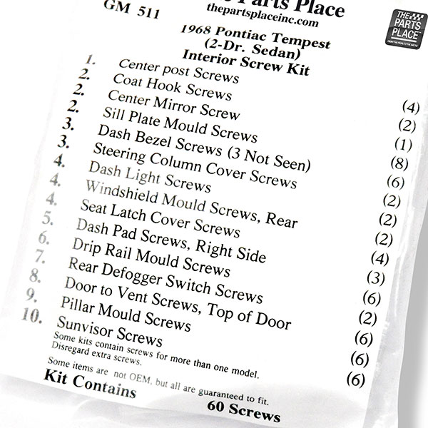 1969 Pontiac GTO/LeMans/Tempest INTERIOR SCREW KIT FOR TEMPEST 2 DOOR SEDAN (511) | GM511