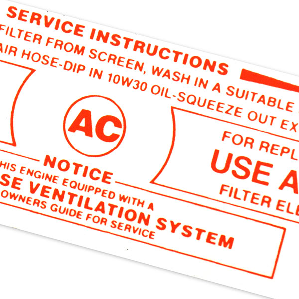 1965 Pontiac GTO/LeMans/Tempest CALIFORNIA TRI-POWER 3889-421 POLICE AIR CLEANER SERVICE INSTRUCTIONS DECAL RED | DT0457