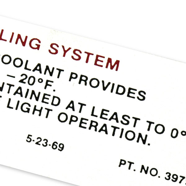 1972 Pontiac GTO/LeMans/Tempest  CAUTION COOLING SYSTEM DECAL   (DT0044) | DC1854G