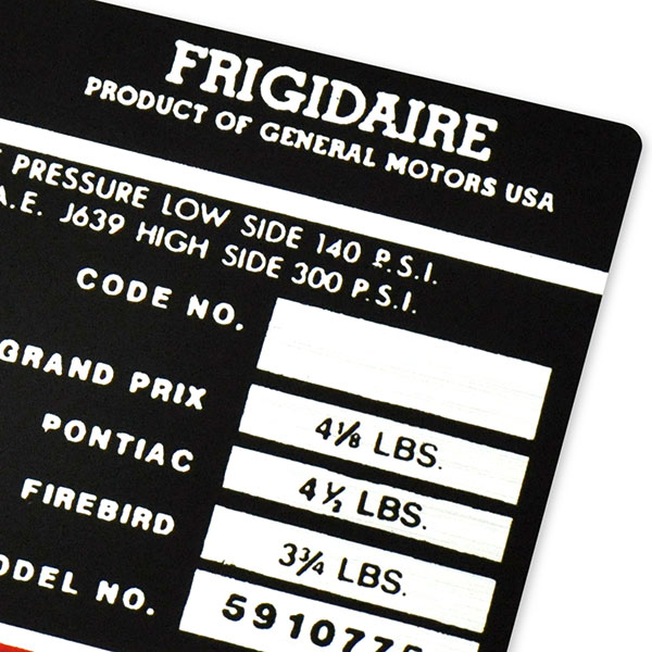 1971 Pontiac GTO/LeMans/Tempest  FRIGIDAIRE AIR COND COMP DECAL   (DT0108) | DC1867G