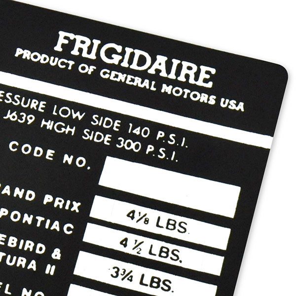1972 Pontiac GTO/LeMans/Tempest  FRIGIDAIRE AIR COND COMP DECAL   (DT0109) | DC1868G