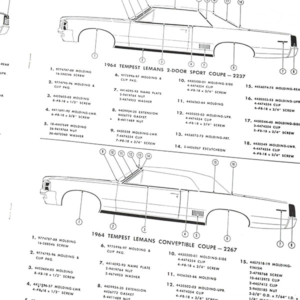 1964 Pontiac GTO/LeMans/Tempest GTO / LEMANS / TEMPEST MOLDING AND CLIP MANUAL | MP0124