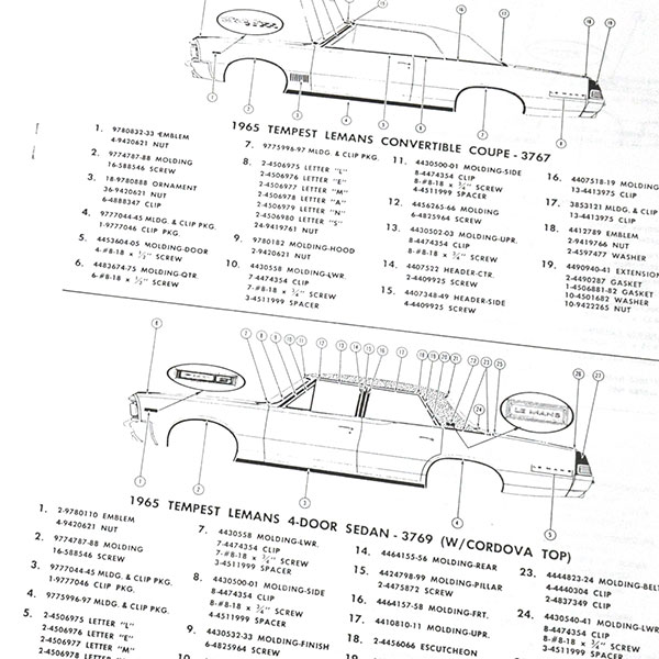 1965 Pontiac GTO/LeMans/Tempest GTO/LEMANS MOLDING AND CLIP MANUAL | MP0125