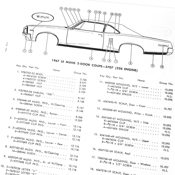 1967 Pontiac GTO/LeMans/Tempest GTO / LEMANS / TEMPEST MOLDING AND CLIP MANUAL | MP0127