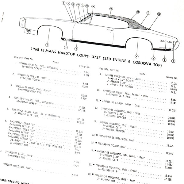 1968 Pontiac GTO/LeMans/Tempest GTO/LEMANS MOLDING AND CLIP MANUAL | MP0128