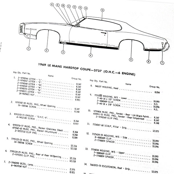 1969 Pontiac GTO/LeMans/Tempest GTO/LEMANS MOLDING AND CLIP MANUAL | MP0129