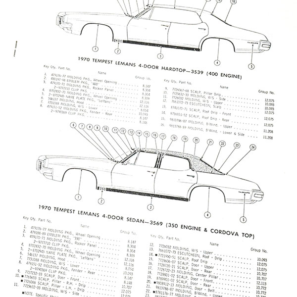 1970 Pontiac GTO/LeMans/Tempest GTO/LEMANS MOLDING AND CLIP MANUAL | MP0130