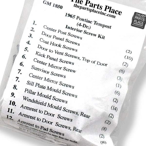 1965 Pontiac GTO/LeMans/Tempest INTERIOR SCREW KIT FOR TEMPEST 4 DOOR (1850) | GM1850