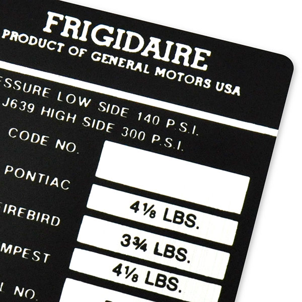 1970 Pontiac Firebird/TransAm FRIGIDAIRE AIR CONDITIONING COMPRESSOR DECAL (DT0107) | DC1779F