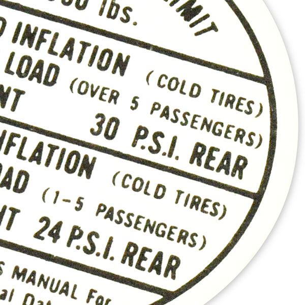 1967 Pontiac Firebird/TransAm TIRE PRESSURE DECAL FIREBIRD (DT0024) | DC1868F