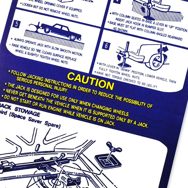 1975 Pontiac Firebird/TransAm JACK INSTRUCTIONS FIREBIRD W/SPACE SAVINGS DECAL GM 495890 EACH | DT0435