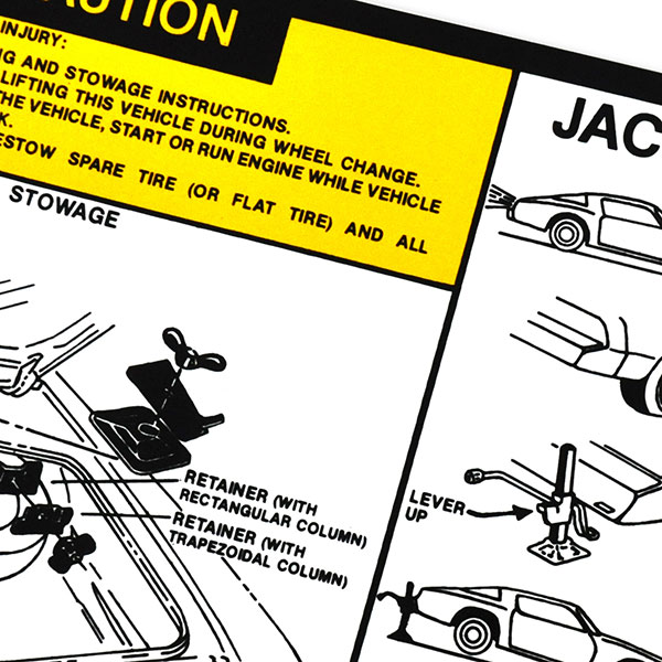 1982 Pontiac Firebird/TransAm JACKING INSTRUCTIONS DECAL FIREBIRD GM 10017624 EACH | DT0409