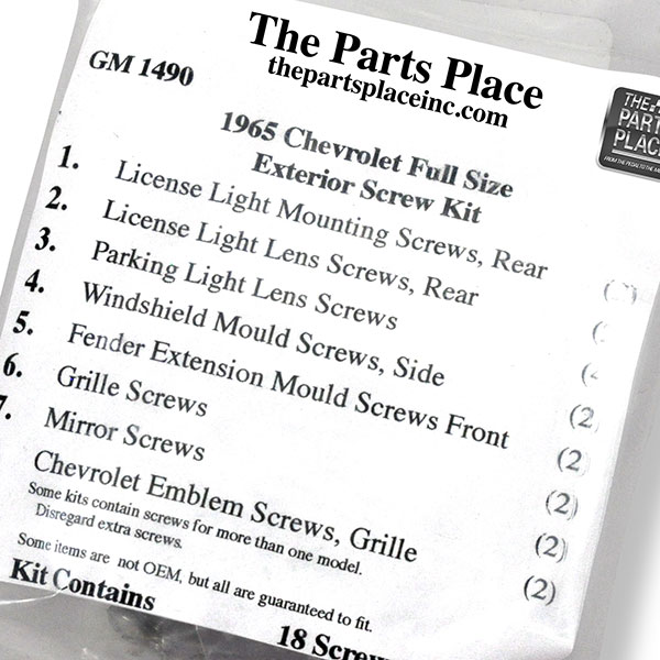 1965 Chevrolet Impala/Caprice/Bel Air EXTERIOR SCREW KIT FOR CHEVROLET FULL SIZE (1490) | GM1490