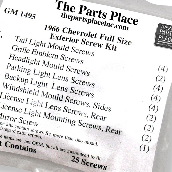 1966 Chevrolet Impala/Caprice/Bel Air EXTERIOR SCREW KIT FOR CHEVROLET FULL SIZE (1495) | GM1495