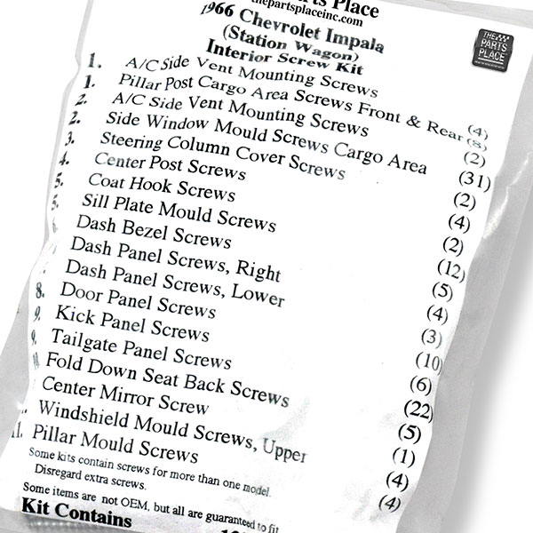 1966 Chevrolet Impala/Caprice/Bel Air INTERIOR SCREW KIT FOR STATION WAGON (1620) | GM1620