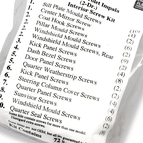 1967 Chevrolet Impala/Caprice/Bel Air INTERIOR SCREW KIT FOR 2 DOOR (1085) | GM1085