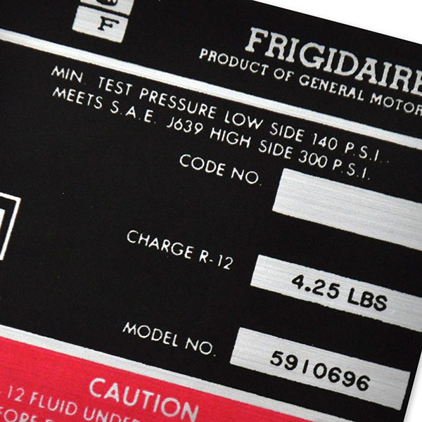 1966 Chevrolet Impala/Caprice/Bel Air FRIGIDAIRE AIR CONDITIONING COMPRESSOR DECAL RED 5910696 | DC0599