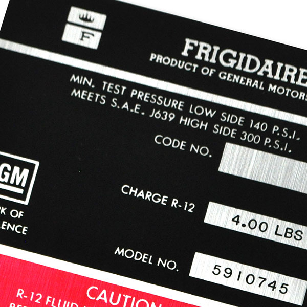 1969 Chevrolet Impala/Caprice/Bel Air FRIGIDAIRE AIR CONDITIONING COMPRESSOR DECAL RED 5910745 EACH | DC0606