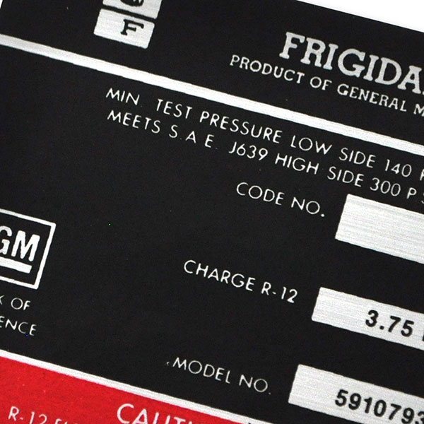 1972 Chevrolet Impala/Caprice/Bel Air FRIGIDAIRE AIR CONDITIONING COMPRESSOR DECAL RED 5910793 EACH | DC0609