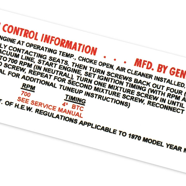 1970 Chevrolet Impala/Caprice/Bel Air 454-390 HP MT EMISSION DECAL AFT 1-70 (DC0442) | DC1985P