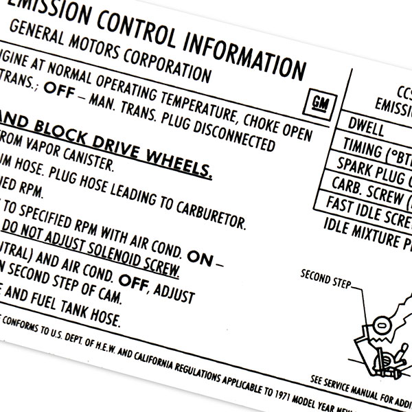 1971 Chevrolet Impala/Caprice/Bel Air 350-4V AT/MT EMISSION DECAL US-CAL (DC0422) | DC1702C