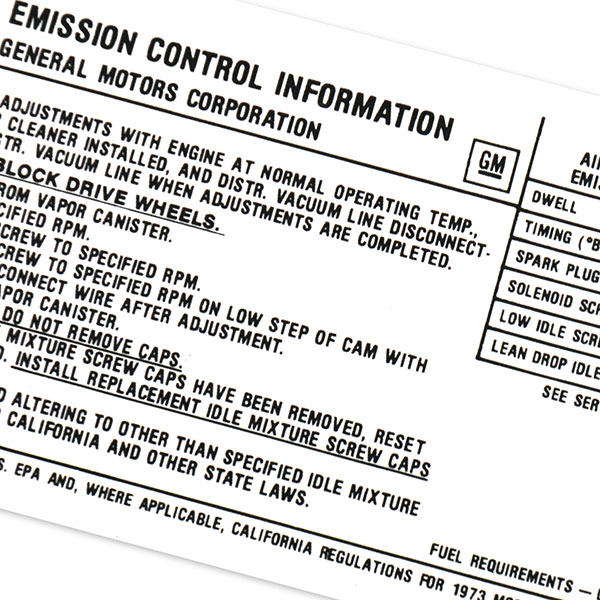 1973 Chevrolet Impala/Caprice/Bel Air 307-2V AT/MT EMISSION DECAL US-CAL WC 330558 | DC0650