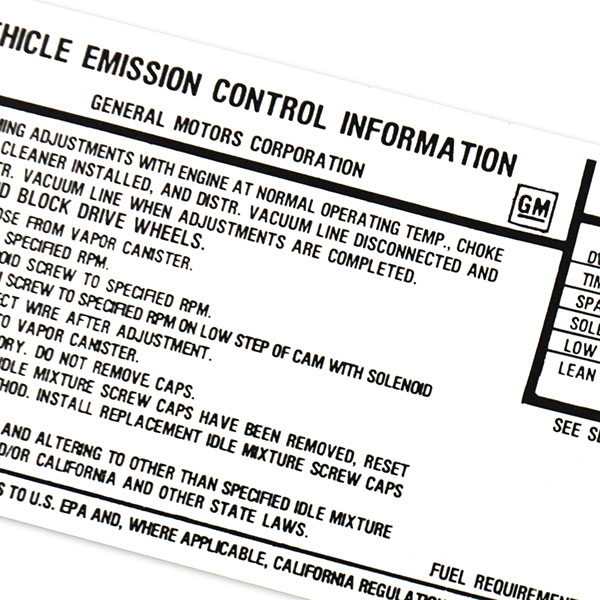 1973 Chevrolet Impala/Caprice/Bel Air 400-2V AT EMISSION DECAL US-CAL WM 330562 EA | DC0651
