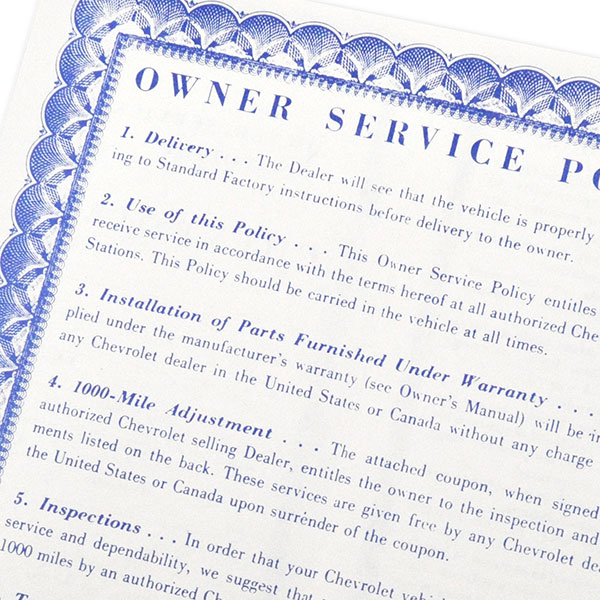 1956 Chevrolet Impala/Caprice/Bel Air CHEVROLET OWNERS SERVICE POLICY GSD 13 EACH | DC0080