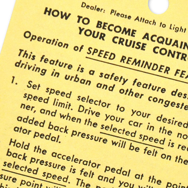 1965 Chevrolet Impala/Caprice/Bel Air CRUISE CONTROL INSTRUCTION TAG 59B-00076 EACH | DC0542