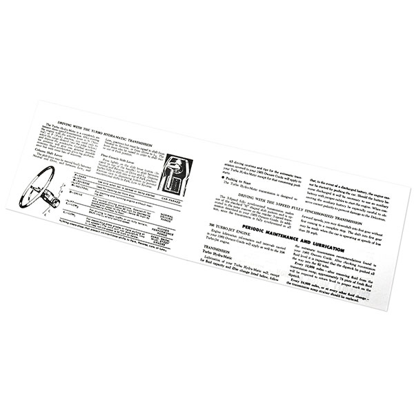 1965 Chevrolet Impala/Caprice/Bel Air CHEVY 396 ENGINE OPERATING INSTRUCTIONS 3872422 EACH | DC0100