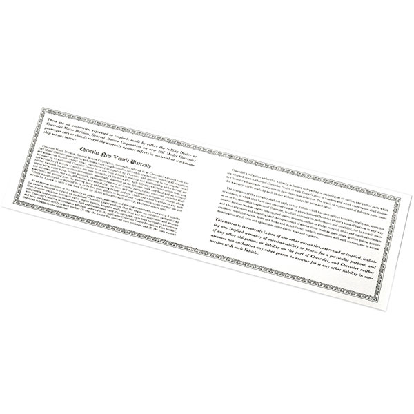 1967 Chevrolet Impala/Caprice/Bel Air NEW CAR VEHICLE WARRANTY CERTIFICATE GM 3916064 EA | DC0397