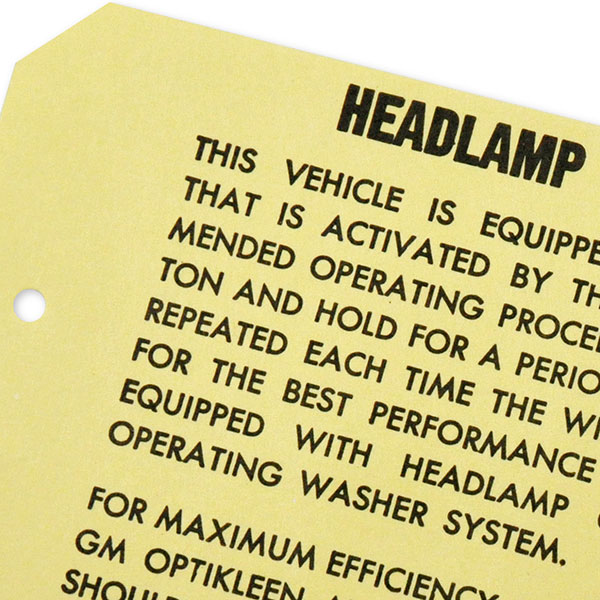 1969 Chevrolet Impala/Caprice/Bel Air HEADLIGHT WASHER INSTRUCTION CARD GM 3963200 | DC0407