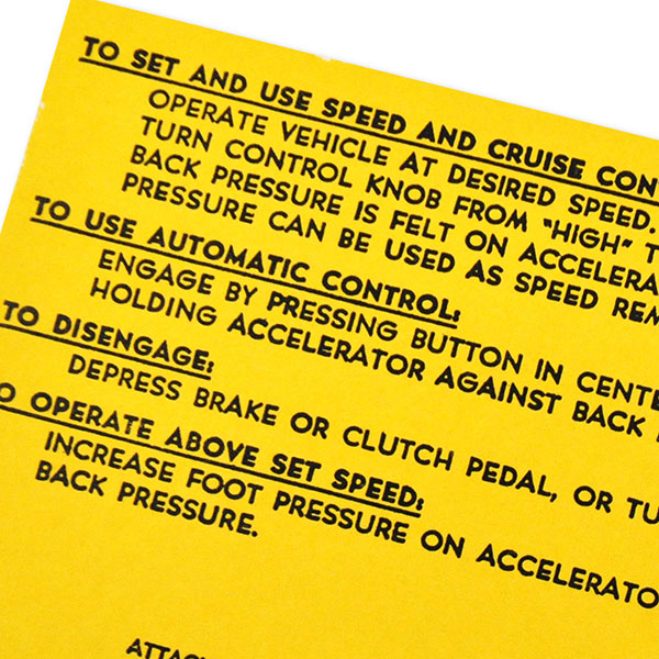 1968 Chevrolet Impala/Caprice/Bel Air CRUISE CONTROL INSTRUCTION DECAL GM 3821502 EACH | DC0545