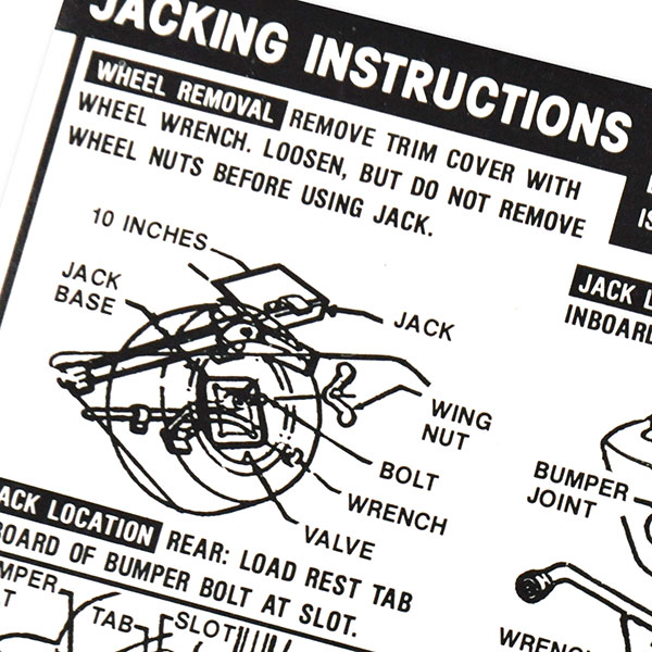 1968 Chevrolet Impala/Caprice/Bel Air JACK INSTRUCTIONS DECAL SEDAN/HDTP (LATE 68 ONLY) (DC0420) | DC2169P