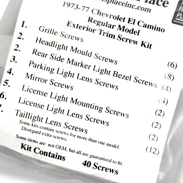 1976 Chevrolet El Camino EXTERIOR SCREW KIT FOR REGULAR MODEL (810) | GM810