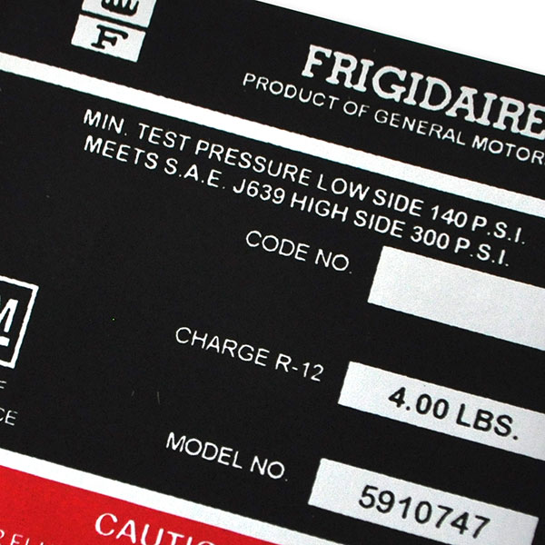 1970 Chevrolet El Camino FRIGIDAIRE AIR CONDITIONING COMPRESSOR DECAL RED 5910747 EACH | DC0607