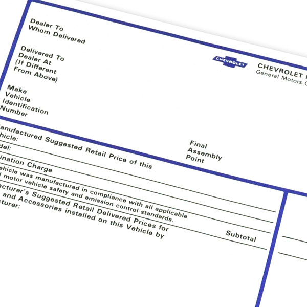 1973 Chevrolet El Camino NEW VEHICLE RETAIL WINDOW PRICE STICKER (DC0139) | DC2477C