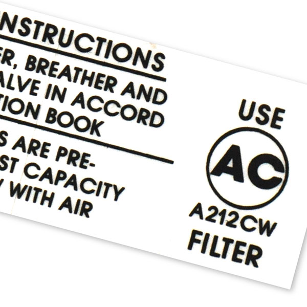 1969 Chevrolet Chevelle/Malibu 396/375 AIR CLEANER SERVICE INSTRUCTIONS DECAL A212CW EA (DC0671) | DC0671