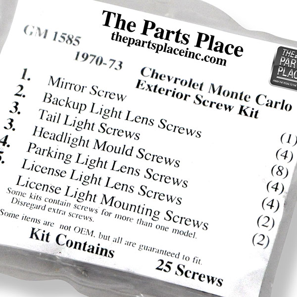 1972 Chevrolet Monte Carlo EXTERIOR SCREW KIT (1585) | GM1585