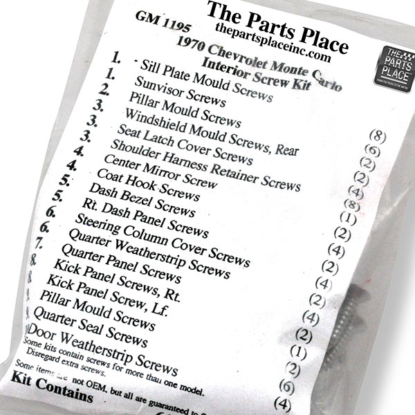 1970 Chevrolet Monte Carlo INTERIOR SCREW KIT (1195) | GM1195