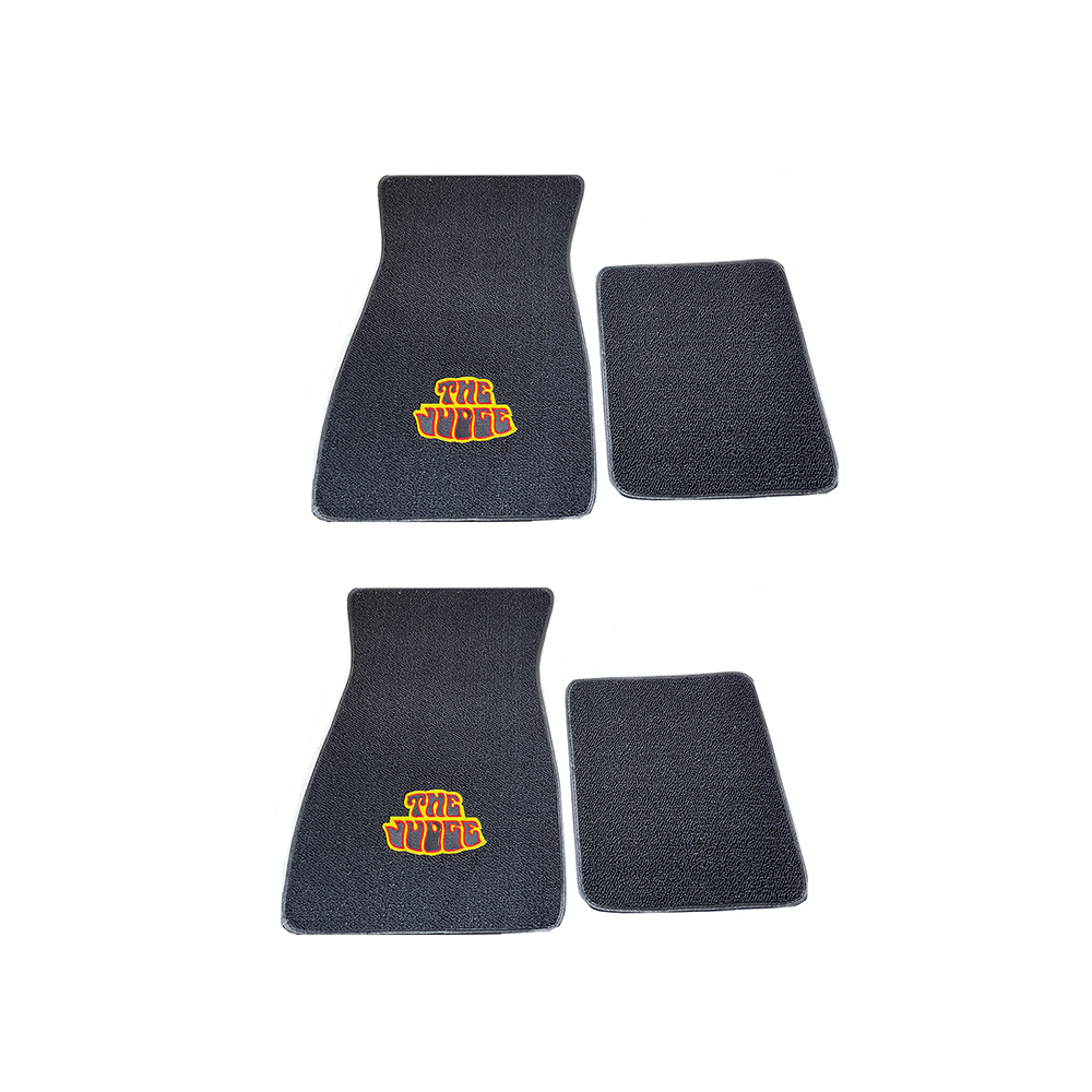 1969 Pontiac GTO/LeMans/Tempest CARPETED FLOOR MAT SET EMBROIDERED BLACK WITH JUDGE LOGO - 4 PIECE SET | IN4800G